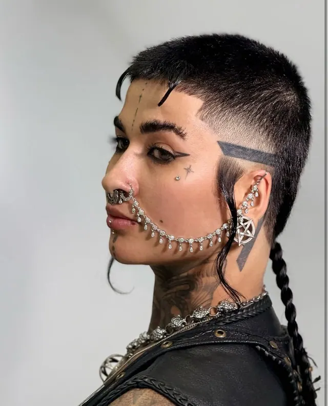 A mullet with a shaved part