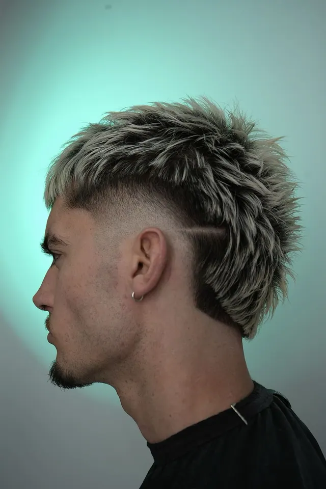 A bleached textured mullet with a fade and a part
